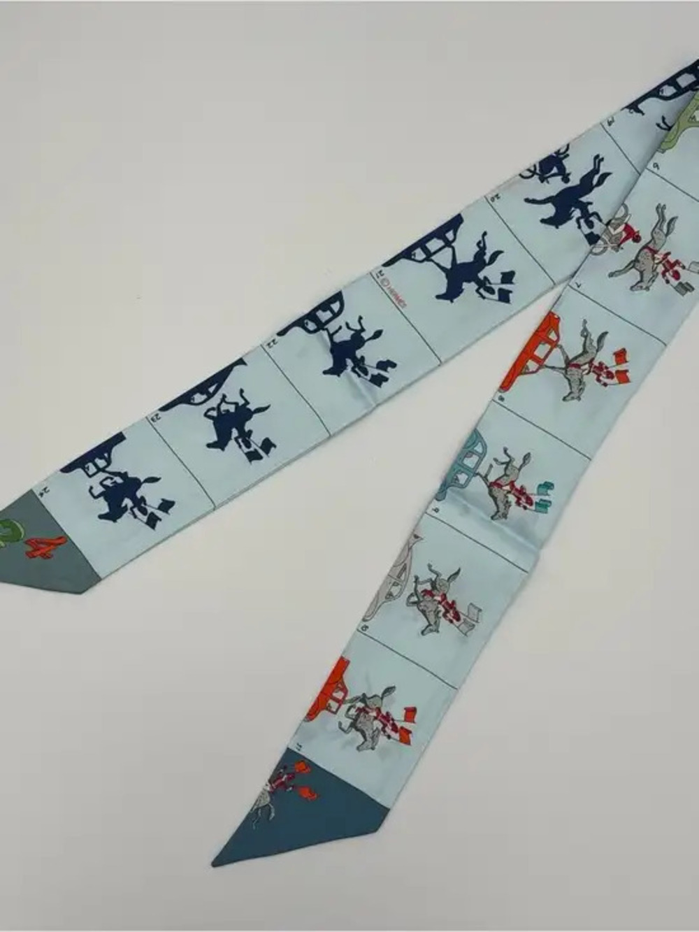 Herms Paris Twilly Horse Rider 100% Silk Scarf Bag Ribbon